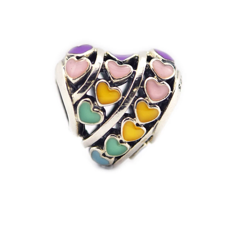QANDOCCI Spring Multi-Color Hearts Charm Mixed Enamel DIY Fits for Original Charms Bracelets 925 Sterling Silver Jewelry | Украшения и