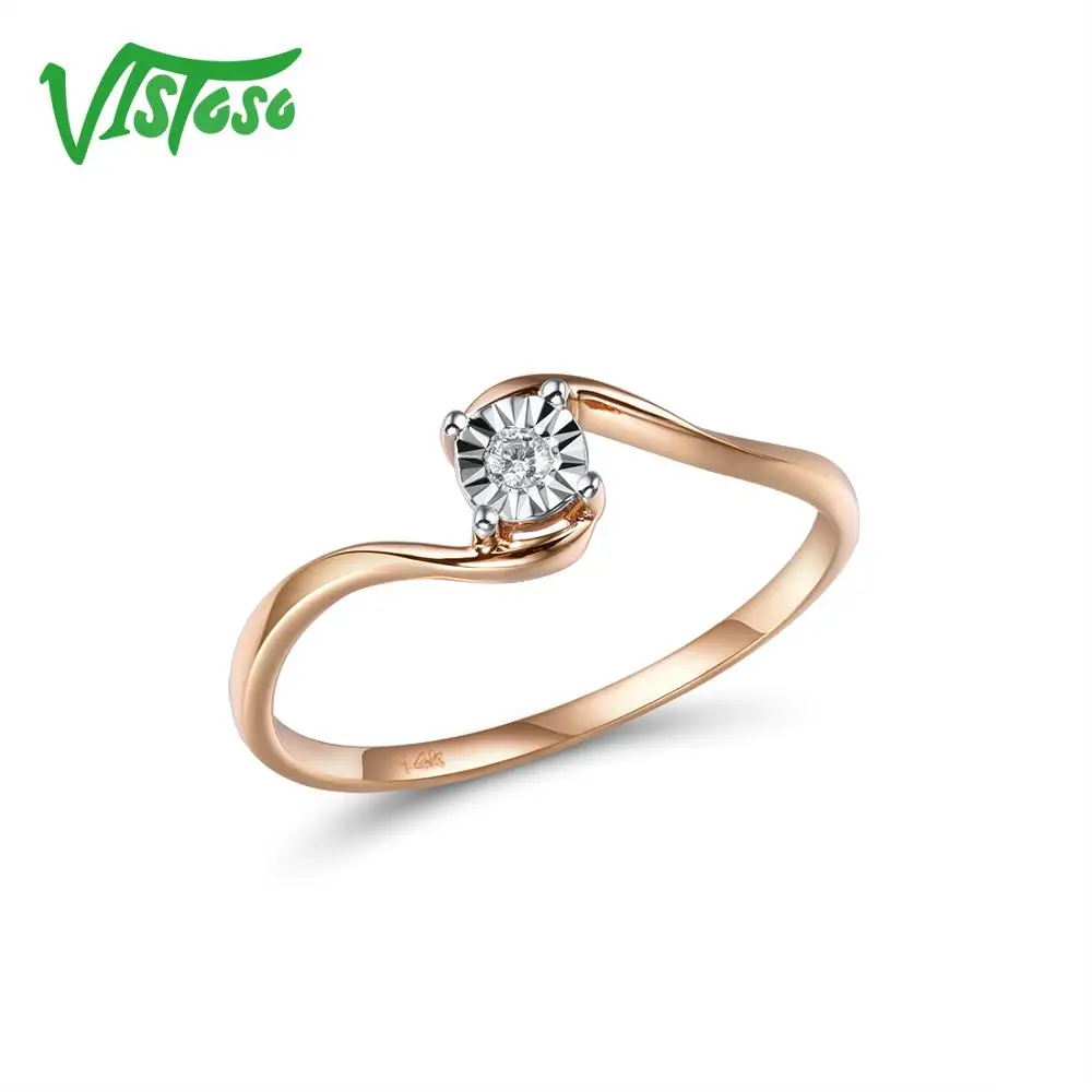 VISTOSO Pure 14K 585 двухцветное Золотое Сверкающее иллюзионное кольцо с бриллиантами для женщин, юбилейное модное ювелирное изделие
