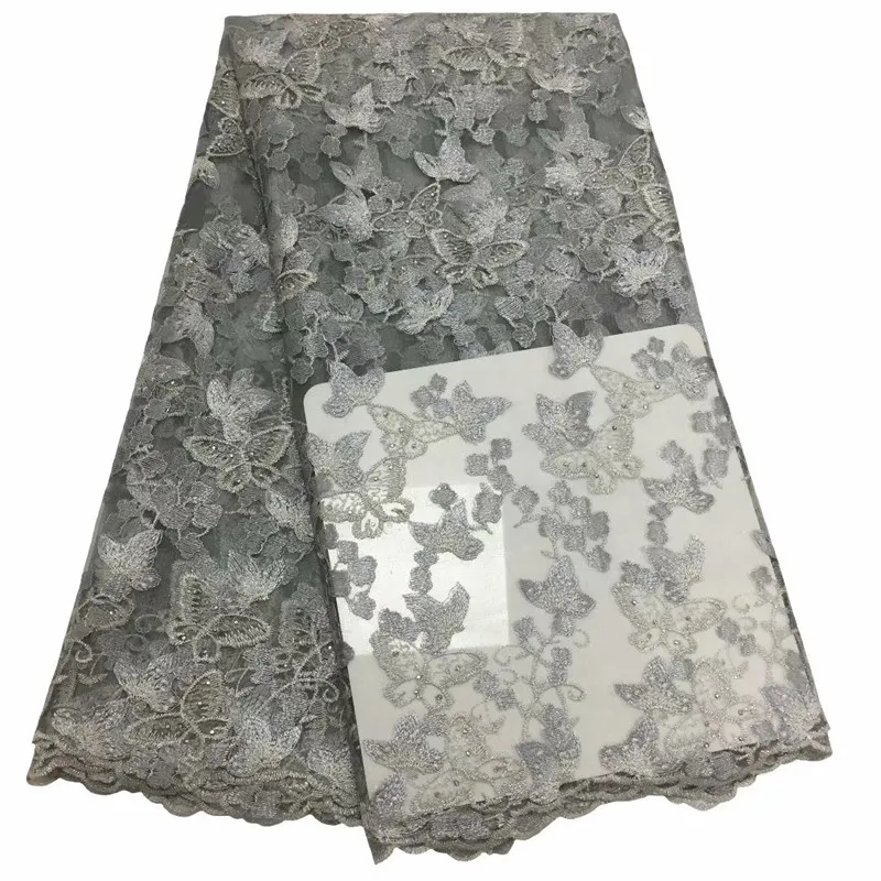 Новейшая фиолетовая африканская кружевная ткань 3D с рисунком бабочки