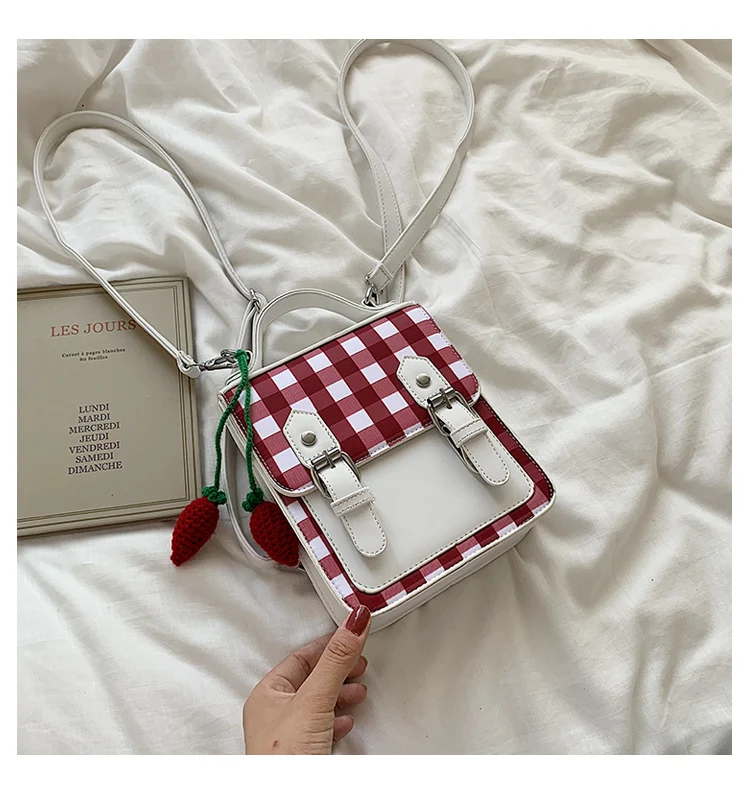 DORANMI Plaid Schoolbag Women's Backpacks Fashion Leather Bag Square Back Shoulder Bags Female Patchwork Mochila DJB657