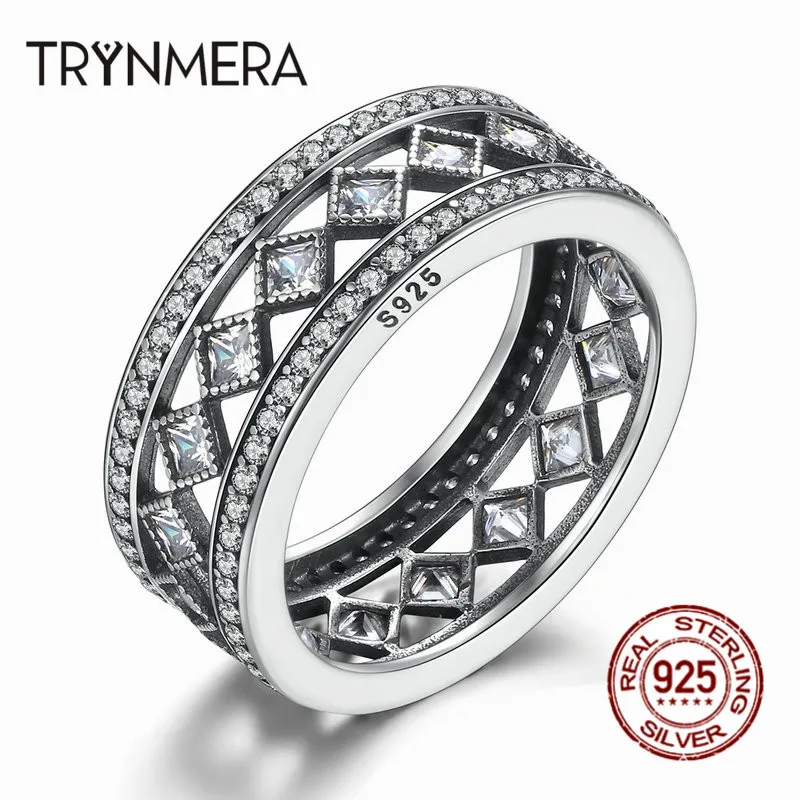 Trynmera обручальные кольца для влюбленных Кольцо с кубическим цирконием кольца из стерлингового серебра 925 для женщин TR098