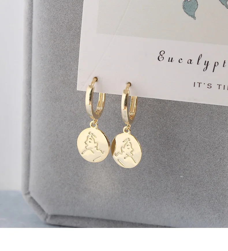 New S925 sterling silver earring fashion portrait round ear bone ear buckle wild personality trend femalegirl ear silver jewelry