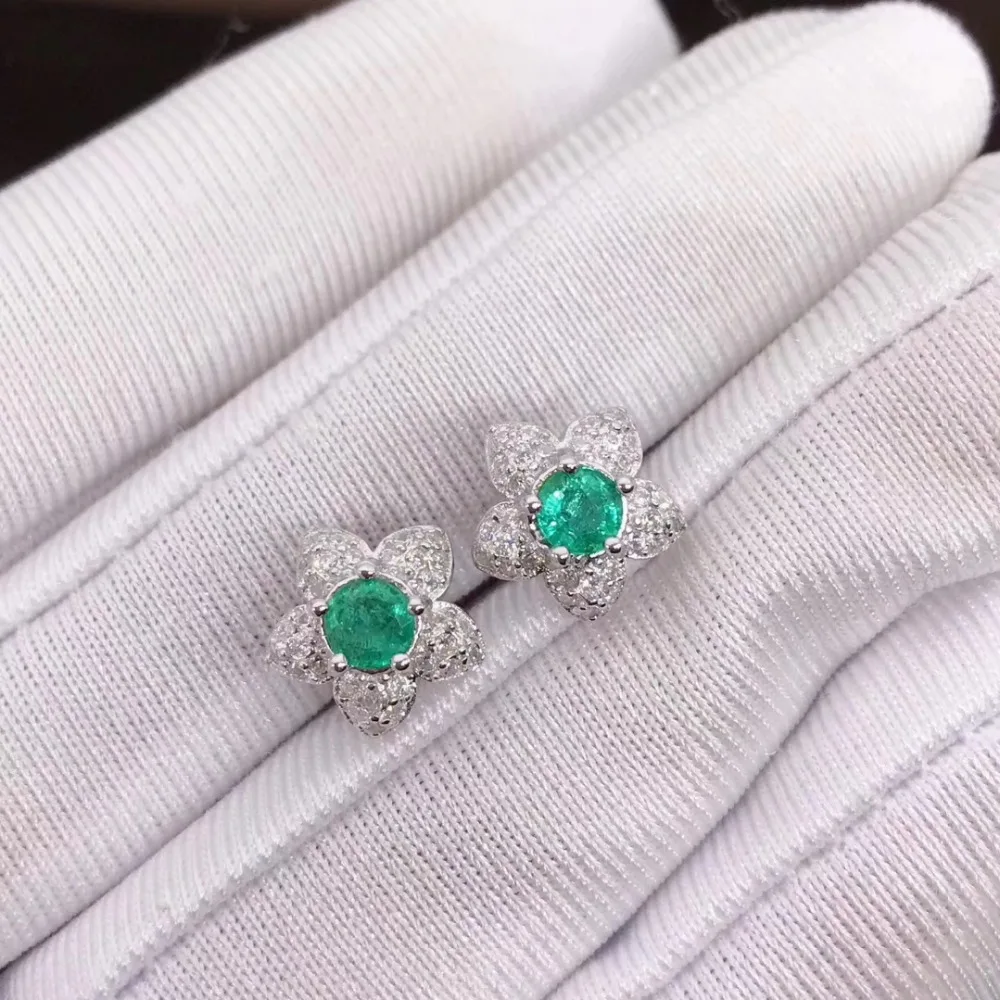 

Серьги-гвоздики женские из серебра 925 пробы с натуральным зеленым изумрудом
