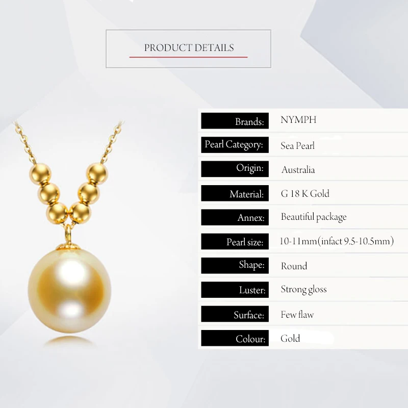 NYMPH Fine jewelry AU750 натуральный Саутси жемчуг кулон роскошный 18K золотые аксессуары и