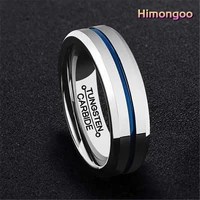 himongoo silver mens tungsten carbide ring thin blue line wedding band engagement anniversary gift