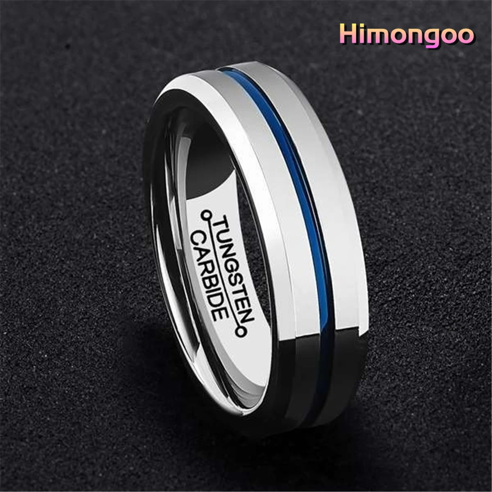 HIMONGOO серебряное мужское кольцо из карбида вольфрама тонкая синяя линия