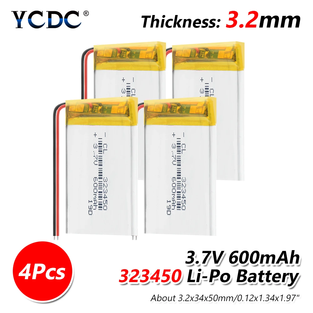 1/2/4 шт. 323450 li-po ion lipo аккумуляторов 3,7 v 600 мА/ч, литий-полимерная батарея 3 7 Вольт для dvd gps навигации
