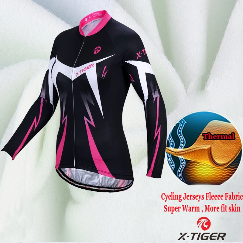 X-Tiger Pro женский зимний термо-флисовый велосипед Джерси комплект одежды одежда для