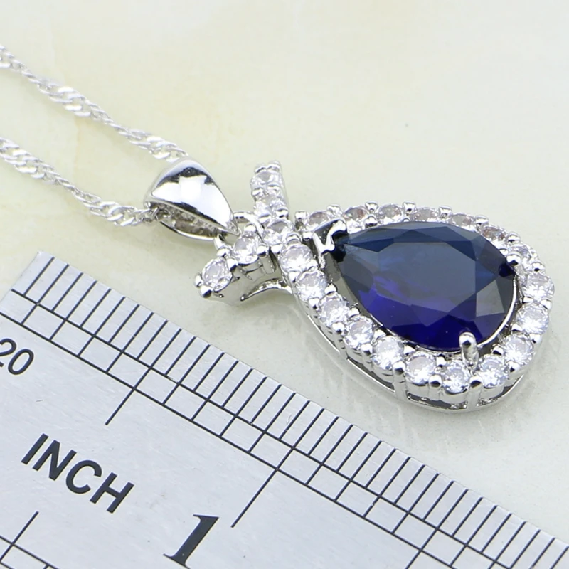11.11 925 Sterling Silver Jewelry Blue Cubic Zirconia White CZ Sets For Women Wedding Earring/Pendant/Necklace/Ring | Украшения и