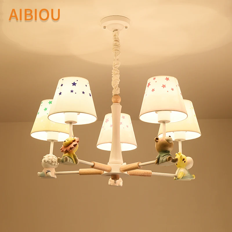 AIBIOU мультяшная люстра с тканевым абажуром для детей, милый подвесной светильник для мальчиков и девочек