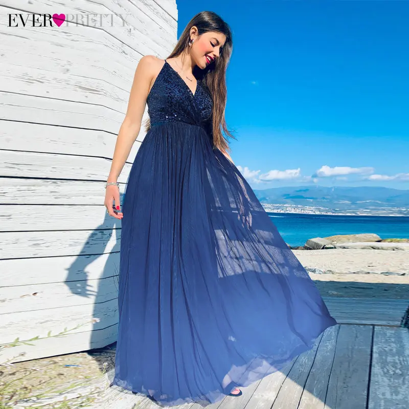

Robe De Soiree 2019 Ever Pretty EP07468NB New Elegant A Line V Neck Backless Long Formal Evening Dresses Sequined Party Gowns