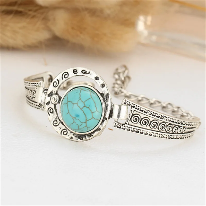 Bohemia Antique Silver Plated Turquoise Rhinestone Owl Bracelets For Women Vintage Fashion Jewelry Charms Bangles SACJ2885 | Украшения и