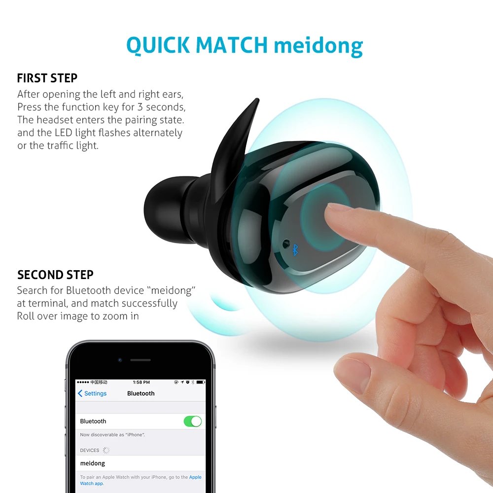 Meidong HE3 СПЦ bluetooth наушники true Беспроводные с Зарядное устройство коробка