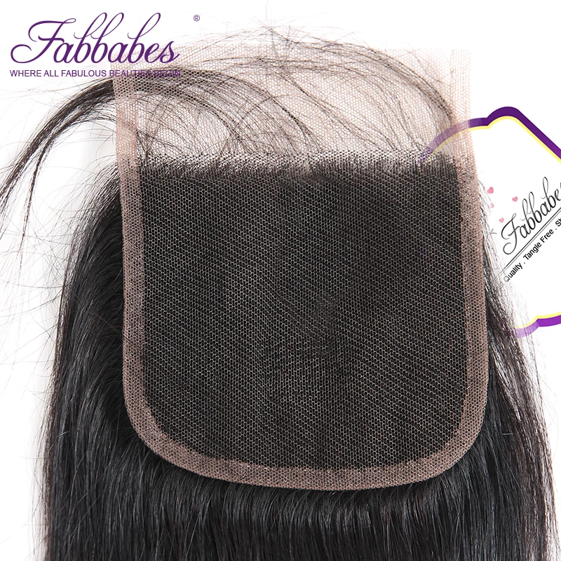 Fabbabes волос Бразильский прямые волосы Кружева Закрытие 4*4 Бесплатная Часть 100%