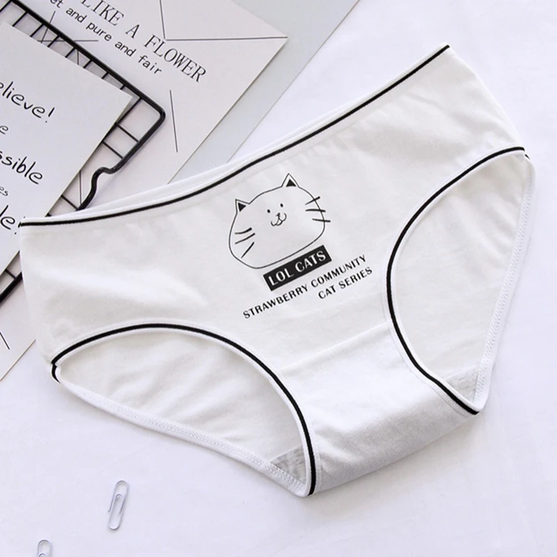 Милые трусики со средней талией с принтом кота новинка 2019 модные трусы для