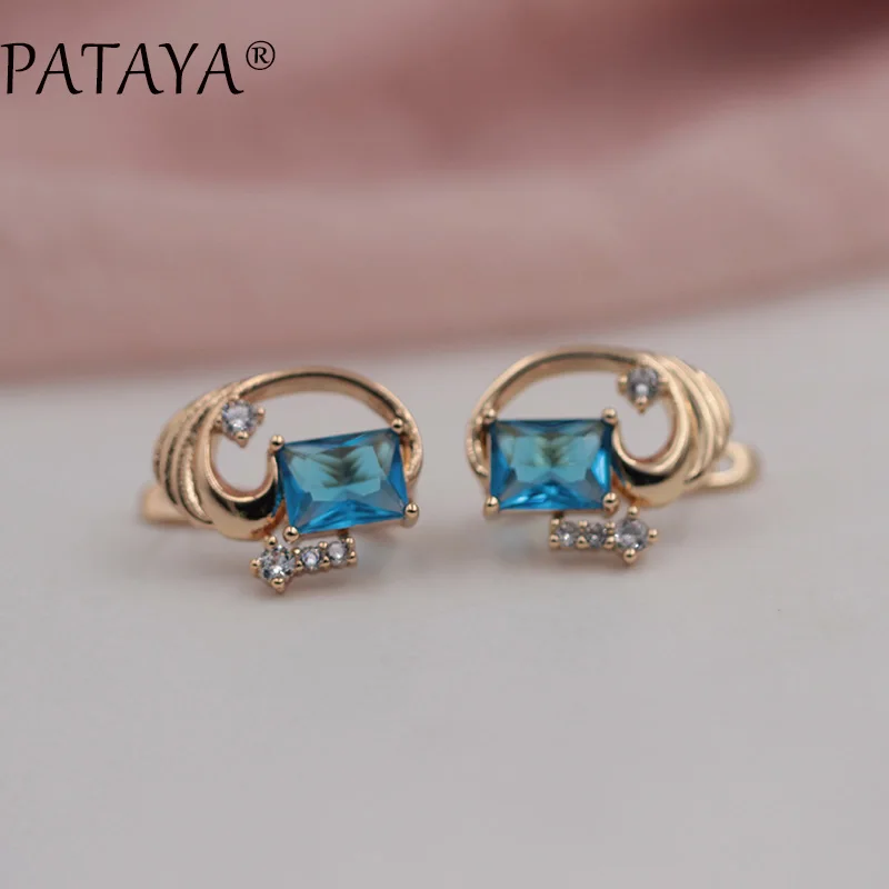 sea blue Квадратные большие серьги PATAYA CC 585, светильник из розового золота с синим натуральным цирконием, свадебные аксессуары, ювелирные изделия, богемные Свадебные висячие серьги - Окраска металла: sea blue