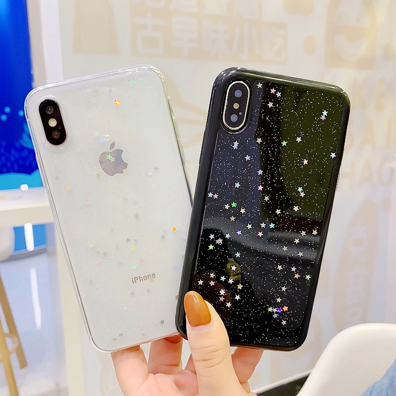 Роскошный блестящий прозрачный чехол-накладка из ТПУ для Iphone Xs Max Xr 6 7 8 Plus мягкий