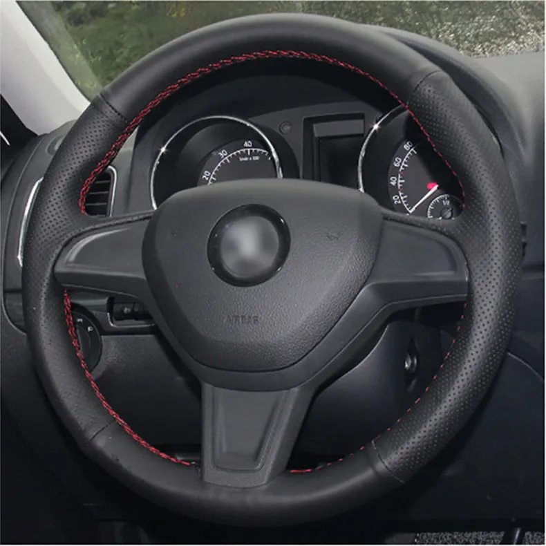 Top Micro Fiber Leather Steering Wheel Hand-stitch on Wrap Cover For Skoda Yeti 2014 2015 2016 Rapid | Автомобили и мотоциклы