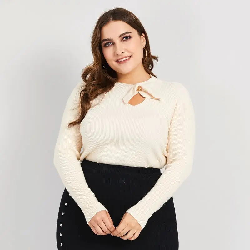 Для женщин свитеры для повседневное простой OL осень элегантный плюс размеры
