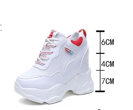 Женские повседневные туфли на платформе 11 см со шнуровкой и скрытым высоким