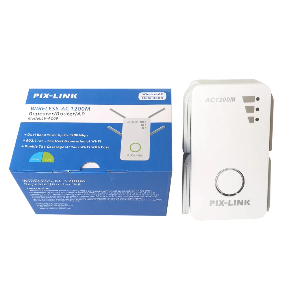 

PIXLINK 1200Mbps 2.4GHz 5GHz Dual Band AP Wireless Wifi Repeater Range AC Extender Repeater Router WPS With 4 External Antennas