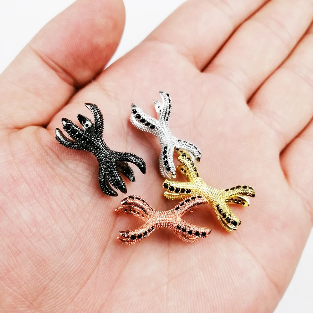 

WLYeeS 2pcs Black zircon Double Claws Charm Copper bead Pave CZ Metal Spacer Loose bead For Jewelry bracelet Necklace Making DIY