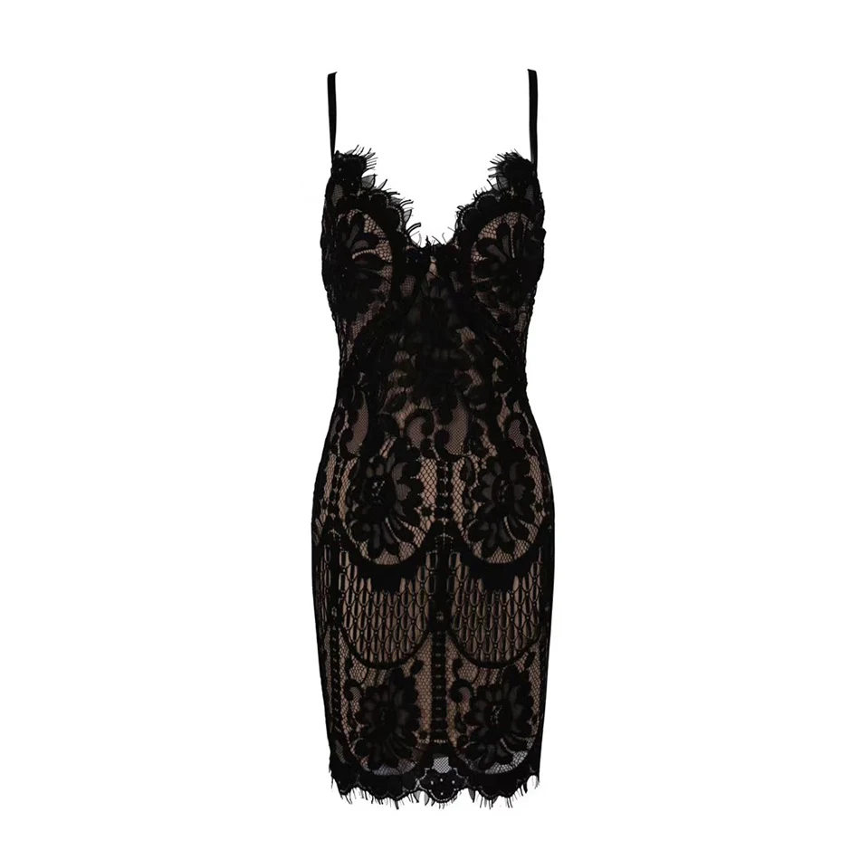 Seamyla Club Vestidos летнее Новое Сексуальное Женское облегающее Бандажное платье без рукавов Мини Черное Кружевное Вечернее Платье знаменитостей