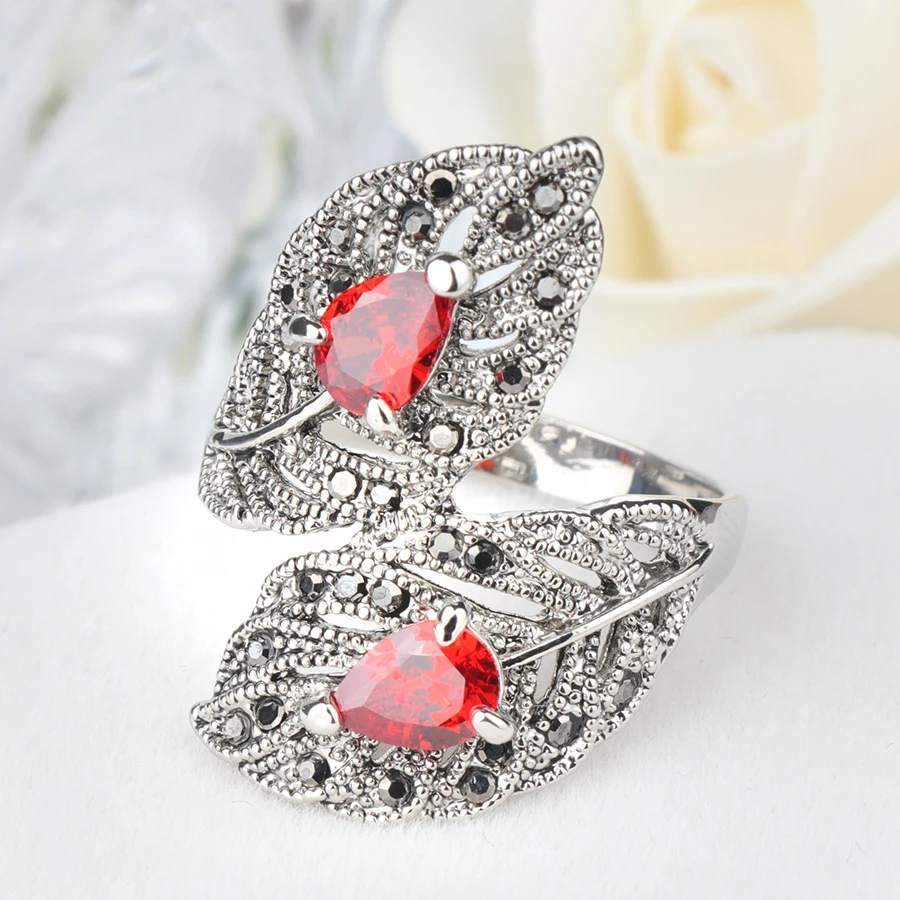 Женское кольцо с красным Цирконом Kinel роскошное серебряное полым кристаллом в