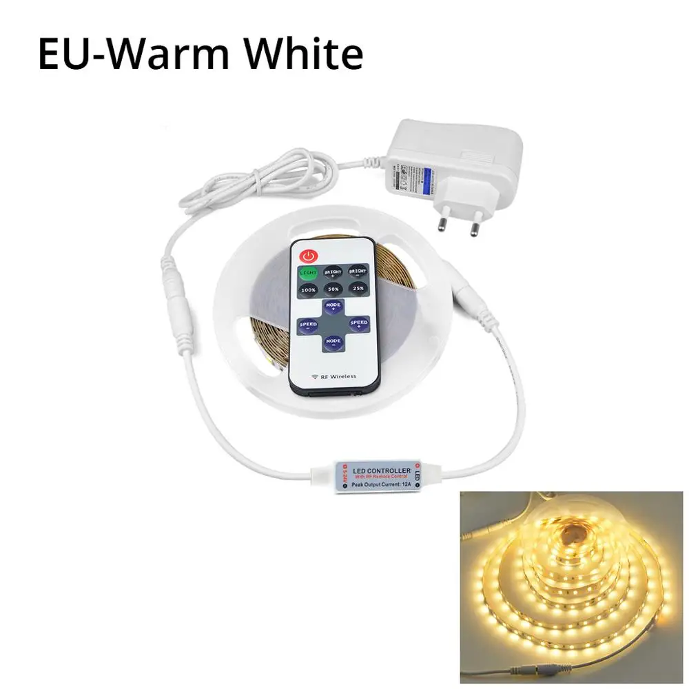 Warm White EU Plug SMD 4040 светодиодный светильник с беспроводным РЧ пультом дистанционного управления с регулируемой яркостью 5 м гибкий светодиодный светильник для кухонного шкафа s 110 V-220 V адаптер питания - Испускаемый цвет: Warm White EU Plug