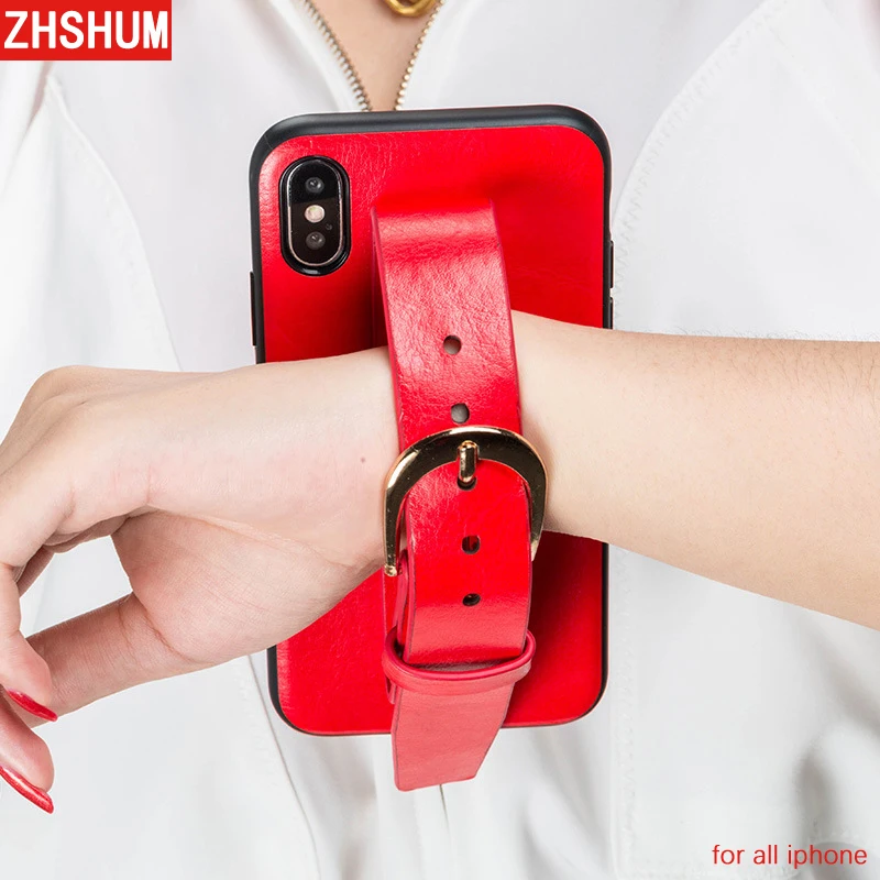 Роскошный чехол из искусственной кожи для IPhone X 8 7 Plus 6S 6 с ремешком и кольцом