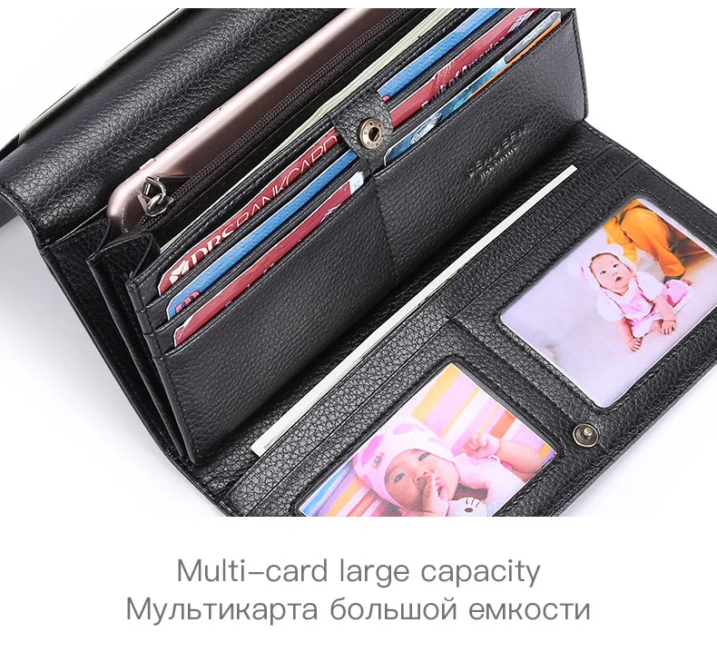 Модный многофункциональный женский кошелек из натуральной кожи, длинный, 3 сложения, Ретро кошелек, женский, однотонный, с застежкой, большой кошелек женский, клатч