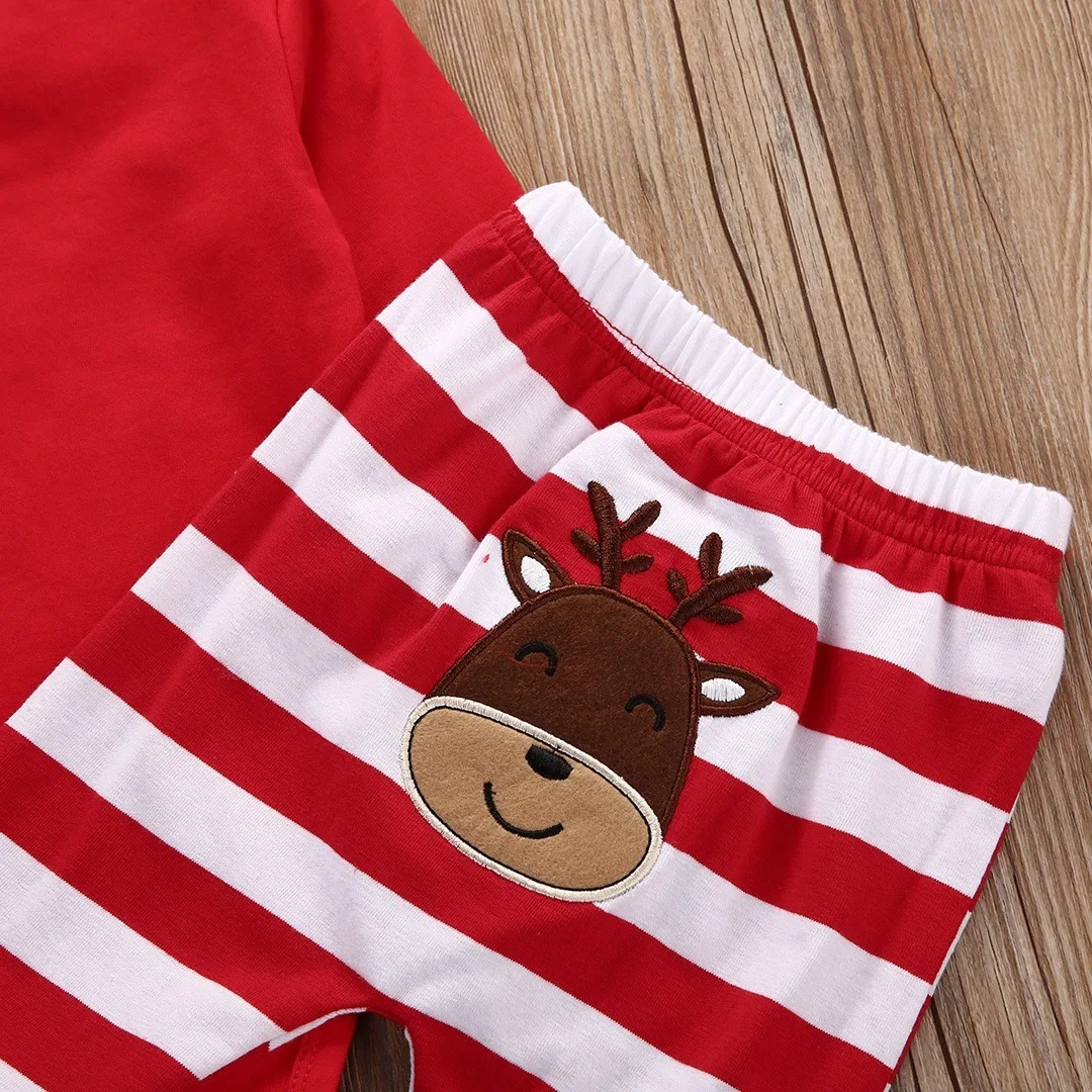 Рождественская Одежда для маленьких девочек и мальчиков полосатый красный