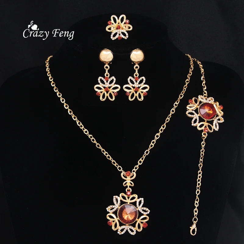 Африканские Ювелирные наборы золотистого цвета драгоценный камень подвески в