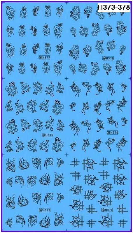 

6 PACKS / LOT NAIL ART WATER TRANSFERS STICKERS NAIL DECALS BLACK FLOWER H373-378