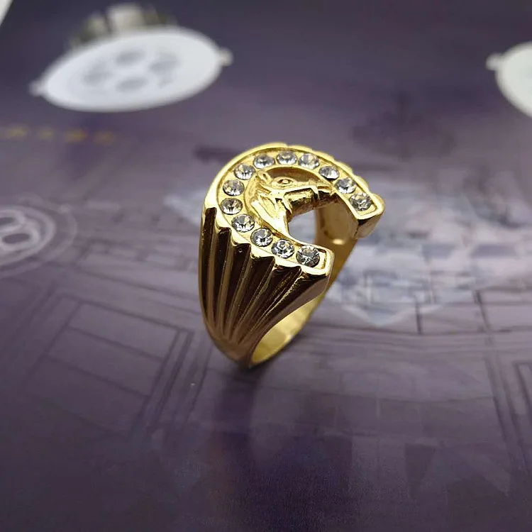 Micro Pave Золото Цвет циркон Iced Out Bling лошадь кольцо IP заполнены Титан Нержавеющая