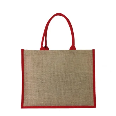 wholesale 1000pcs/lot Reusable High quality Promotional Jute shopping tote bags with leather handle