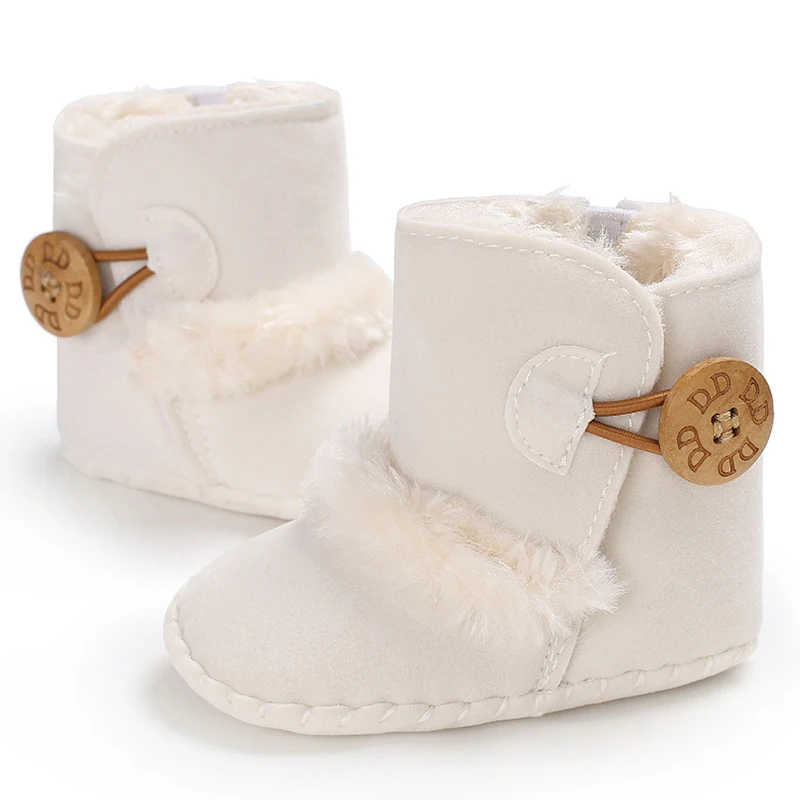 Baby Warm Snow Boots Boy Girl Winter Cotton Fabric Buckle Strap Flat With Plush Lining Rubber Outsole Non-slip Shoes