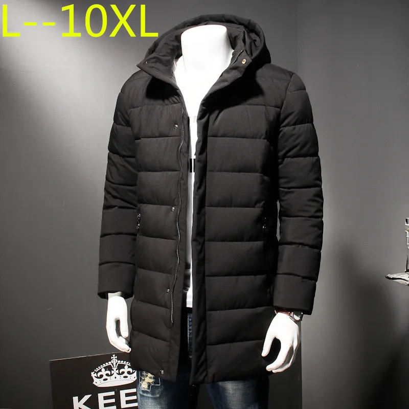 Плюс размер 10XL 8XL 6X2018 высокое качество Теплая мужская зимняя куртка ветрозащитная Повседневная Верхняя одежда толстое пальто средней длинны Мужская парка - Цвет: Черный