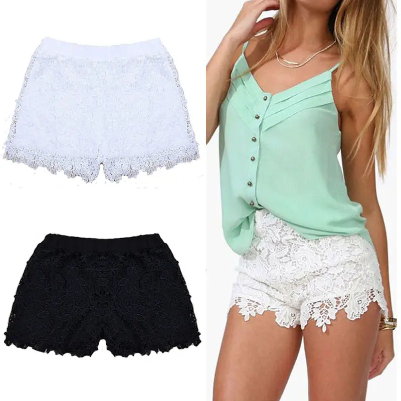 Summer Womens Sweet Cute Crochet Tiered Lace Shorts Skorts Short Pants | Женская одежда