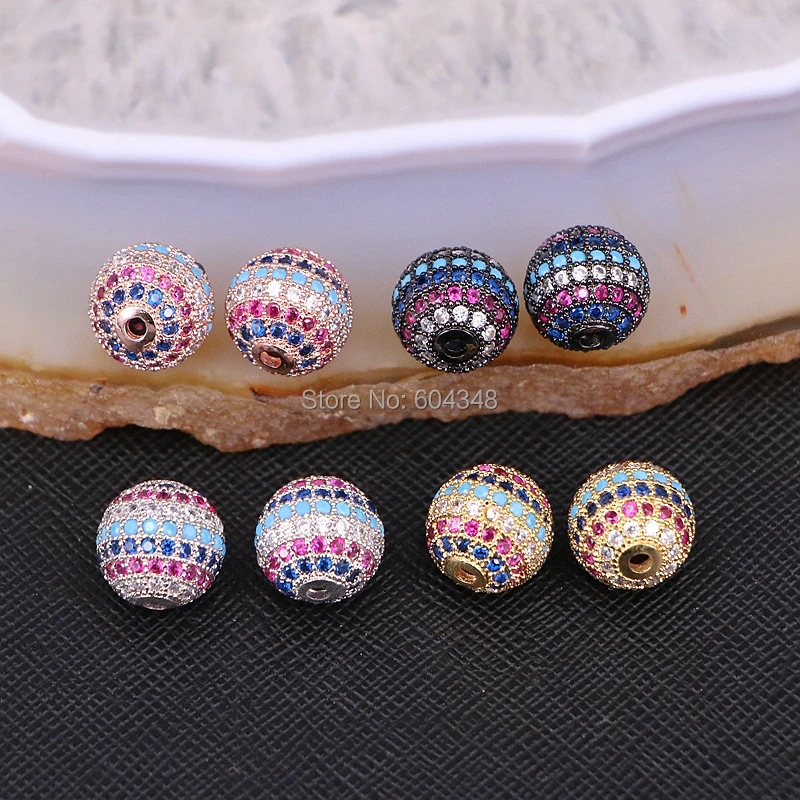 

10PCS ZYZ183-9807 Hot sale CZ Metal Micro Pave Cubic Zirconia Disco Ball Round Bead Spacer Beads For Jewelry Making DIY Bracelet