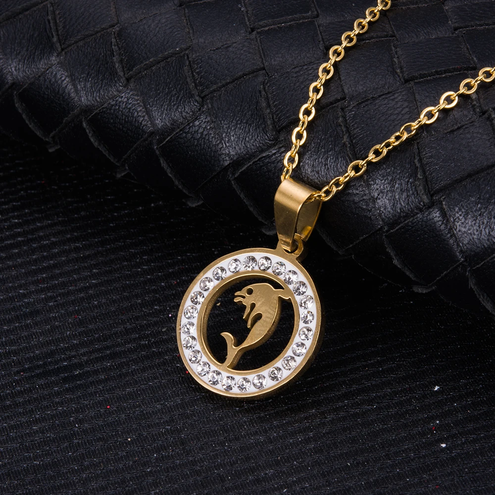

WANDO Fashion cute dolphin shell stainless steel non-fading gold color amulet energy pendant for women birthday party gift P18