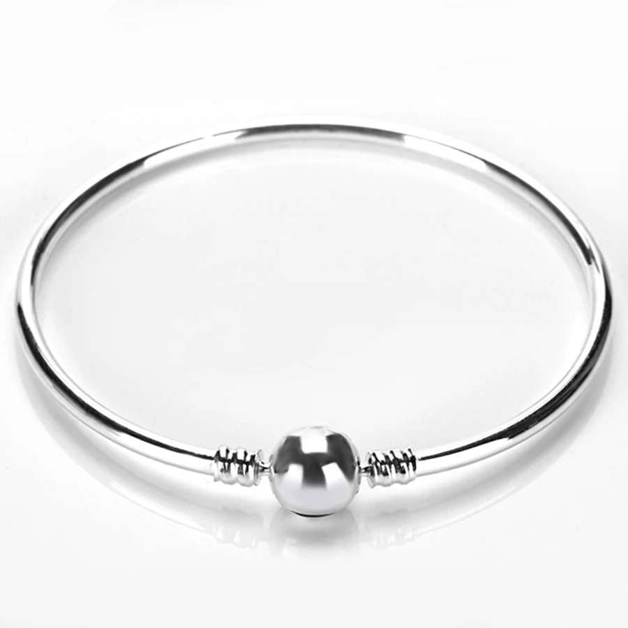 

925 Sterling Silver Clip Charm Bangle with Ball Clasp Fit Original Beads Charms Bangle for Women Silver 925 Jewelry