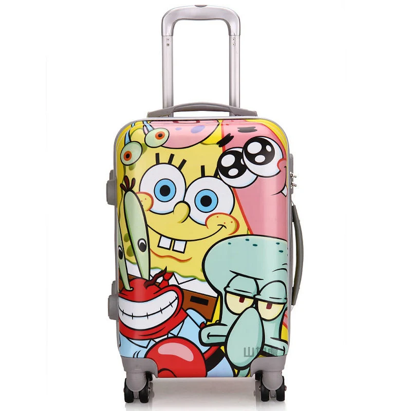 SpongeBob квадраты мультфильм детский Дорожный чемодан ABS+ PC Универсальный колеса женский чемодан для багажа на колесиках 2" 24" багаж