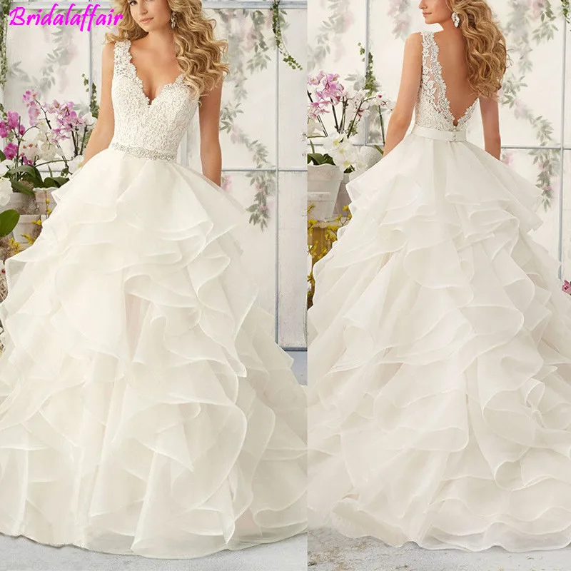 Corset Wedding Dresses Ruffled Organza Custom Made White/Ivory Plus Size Bride Dress Cheap Wedding Dresses With Free Shipping