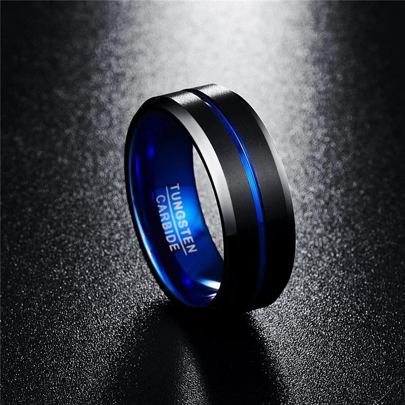 Anillos para hombres 8 мм полировка модное мужское кольцо 100% карбид вольфрама синие Черные