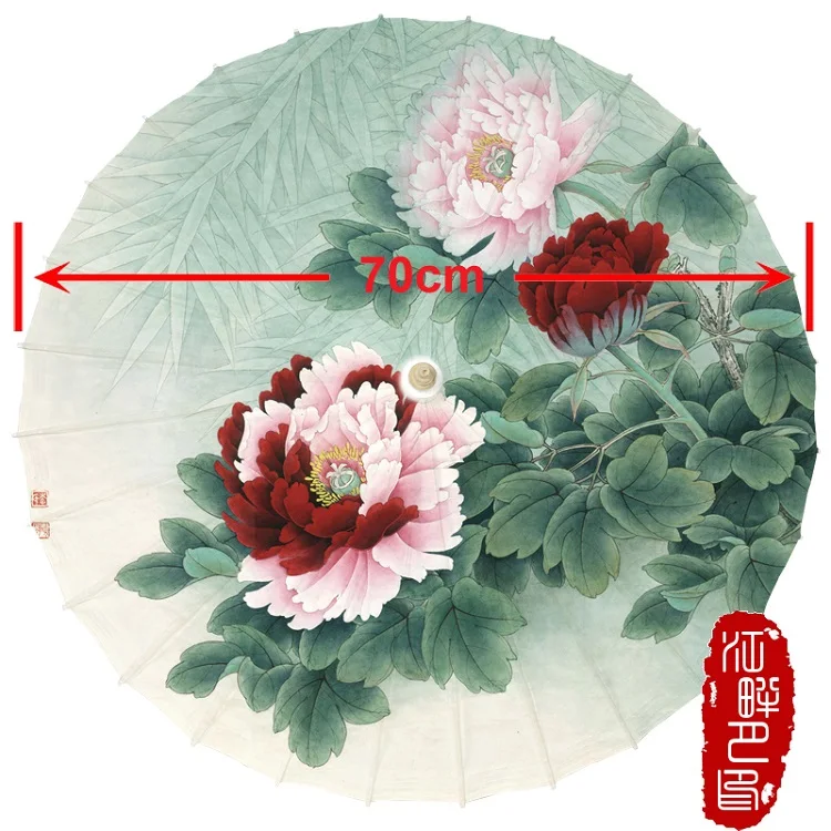 Diameter 70CM Светильник зеленого цвета на нижней части пиона, бумажный зонтик с розовым цветком, бумажный зонтик для выставки, декоративный бумажный зонтик - Цвет: Diameter 70CM