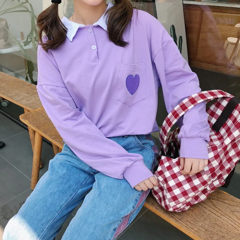 Harajuku модные милые женские толстовки с вышивкой в виде сердечек хлопковые