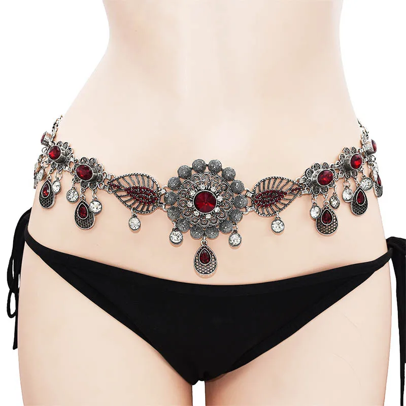 

Q Fashion Charm Chain Metal Sexy body Waist Chain Boho Style Vintage Water Drop Pendant Adult Necklaces Waist Beads For Women
