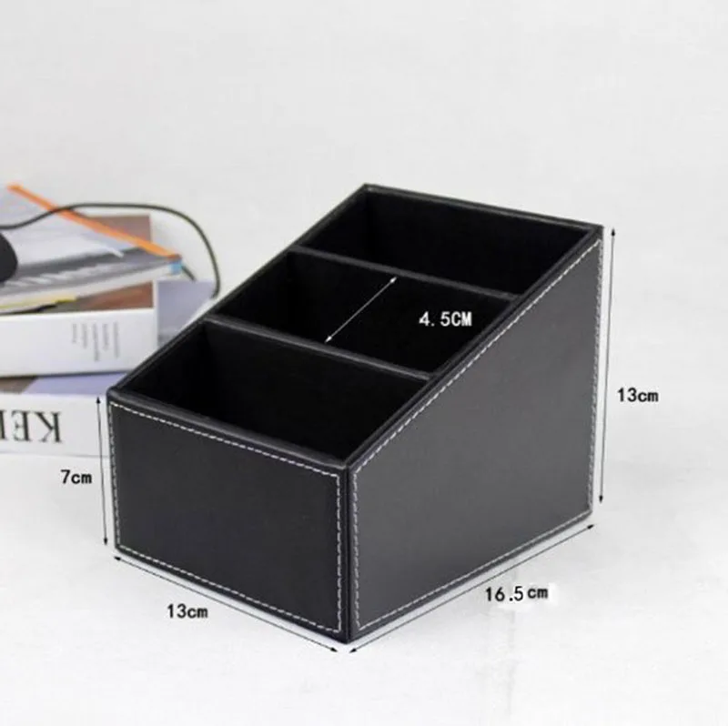 3 Cells Desktop Remote Control/TV Guide Organizer Box Makeup Cosmetic Storage PU Leather Holder Bins for Office | Дом и сад