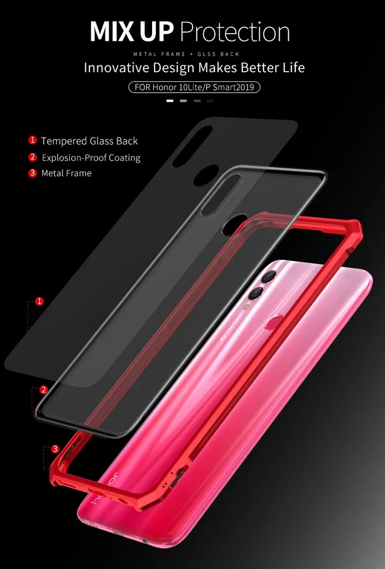 Honor 10 Lite чехол, роскошный металлический бампер для huawei Honor V20 8X MAX P Smart2019, противоударный чехол для huawei Nova 4, стеклянный чехол